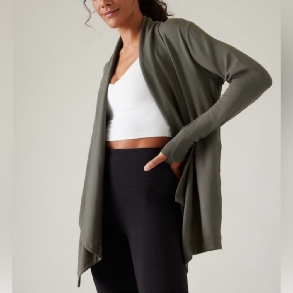 Athleta Pranayama Wrap Cardigan XS Gray Open Front Draped Sweater